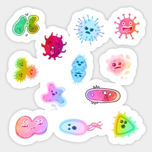 Cute Microbes Bacteria, Virus, Ecoli MicroBiology Seamless Pattern Sticker Pack. Sticker
